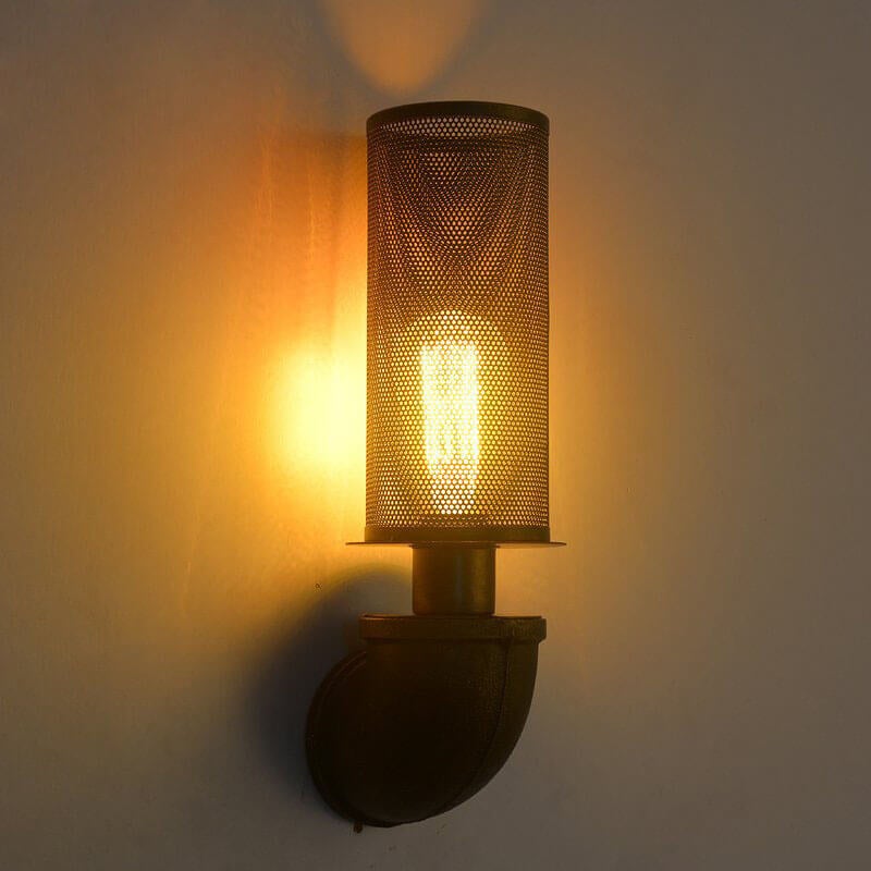 Industrial Vintage Cylinder Pipe Metal Mesh 1-Light Wall Sconce Lamp