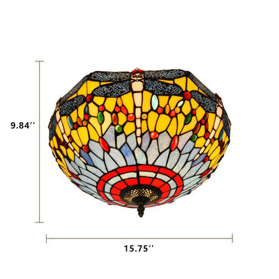 Tiffany Stained Glass Dragonfly 3-Light Flush Mount Ceiling Light