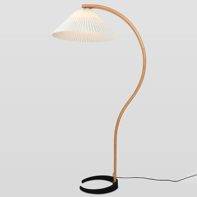 Vintage Wood Pleated Shade 1-Light Standing Floor Lamp