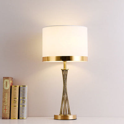 Nordic Fabric Gold Linear Base 1-Light  Table Lamp