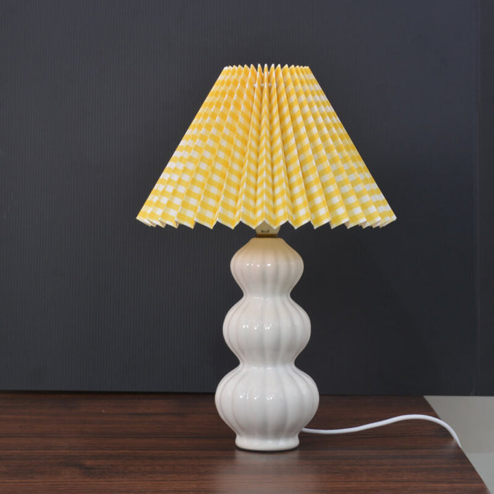 Retro Lattice Pleated Shade Ceramic 1-Light Table Lamp