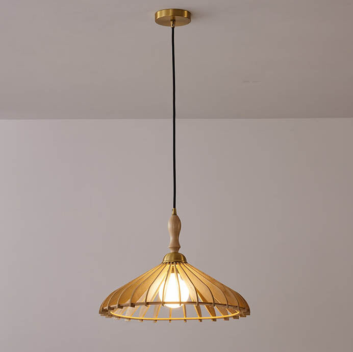 Vintage Wooden Umbrella Shape 1-Light Pendant Light