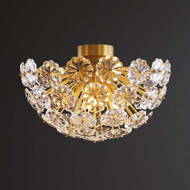 Modern Luxury Petal Crystal Full Brass Semi-Flush Mount Ceiling Light