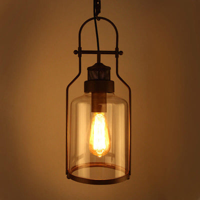 Industrial Vintage Iron Glass Jar 1-Light Pendant Light