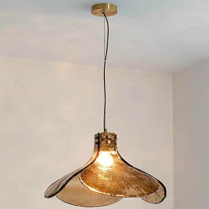 Lámpara colgante de 1 luz con vidrio ámbar vintage floral de latón 