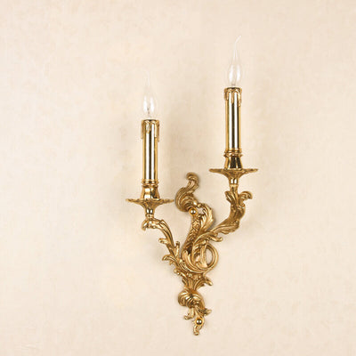 French Vintage Brass Candle 2/3 Light Wall Sconce Lamp