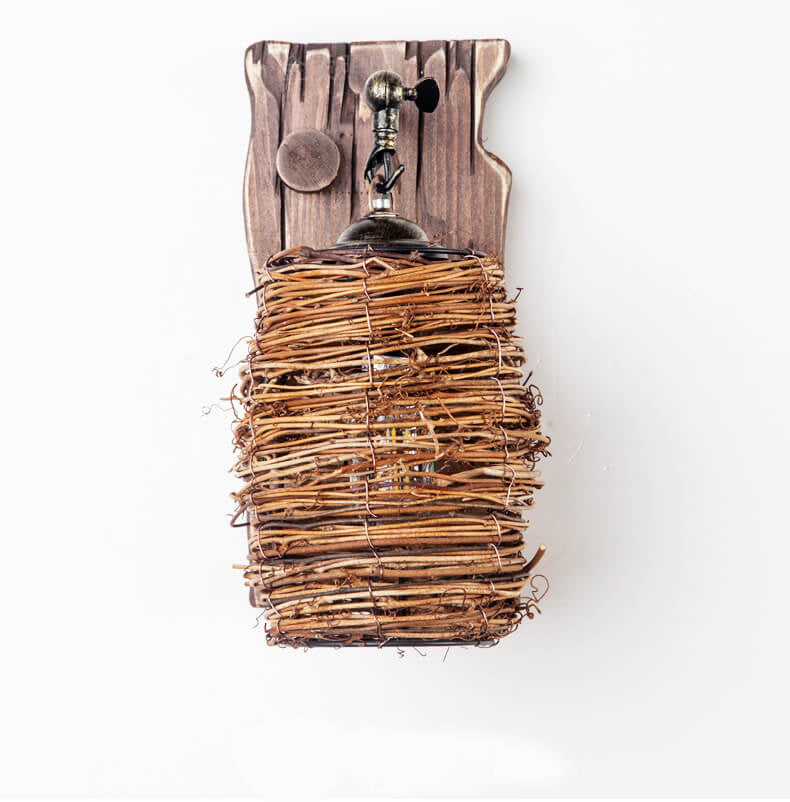 Vintage Original Holz Zylinder Schirm Antike 1-Licht Wandleuchte Lampe 
