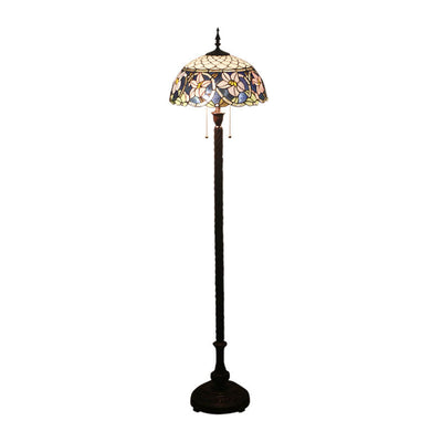 Vintage Tiffany Flower Blue Glass 2-Light Standing Floor Lamp