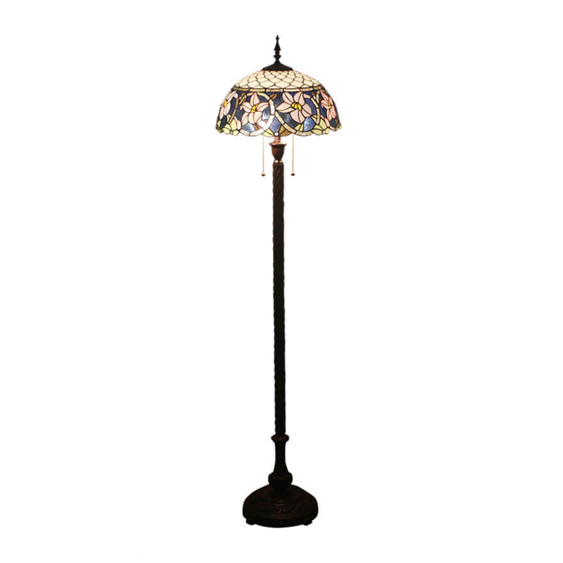 Vintage Tiffany Flower Blue Glass 2-Light Standing Floor Lamp