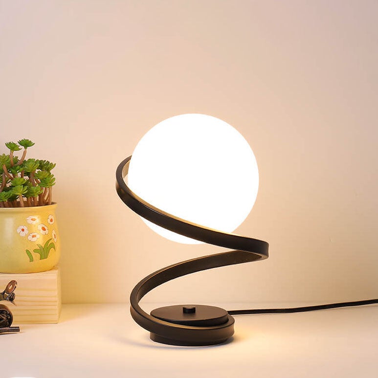 Modern Milky White Glass Spiral 1-Light LED Table Lamp
