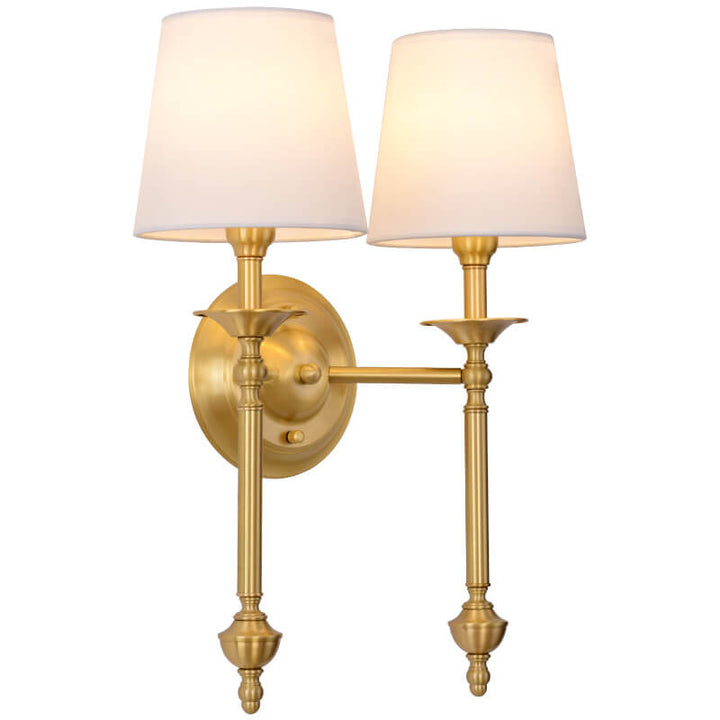 Moderne Wandleuchte mit Messing-Fassung und Stoffschirm für 1/2 Licht 