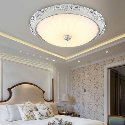 European Retro Round Floral Design LED Flush Mount Ceiling Light