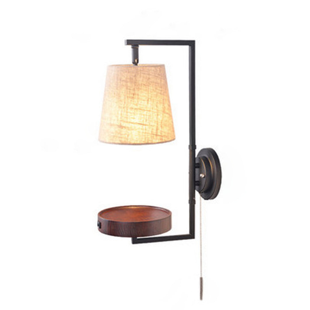 Nordic Light Luxury Solid Wood Wrought Iron Fabric 1-Light Wall Sconce Lamp