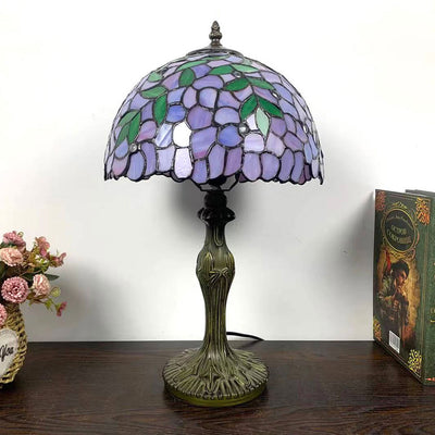 Lampe de table à 1 lumière en verre teinté en alliage Tiffany 