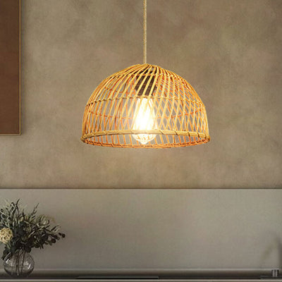 Vintage Rattan Weaving Dome 1-Light Pendant Light