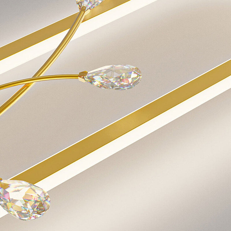 Creative Long Oval Crystal Small Flower Decoration Design LED Flush Mount Light