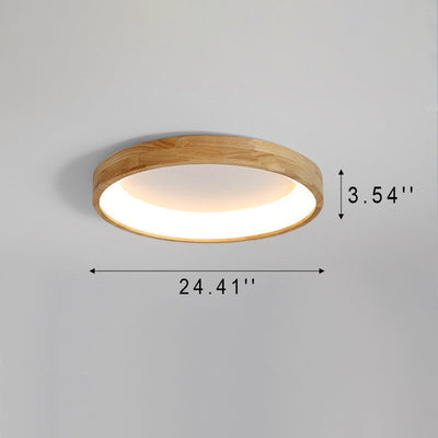 Modern Nordic Wooden Light Stand Round LED Flush Mount Light