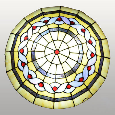 European Tiffany Round Flower Stained Glass 2/3 Light Flush Mount Ceiling Light