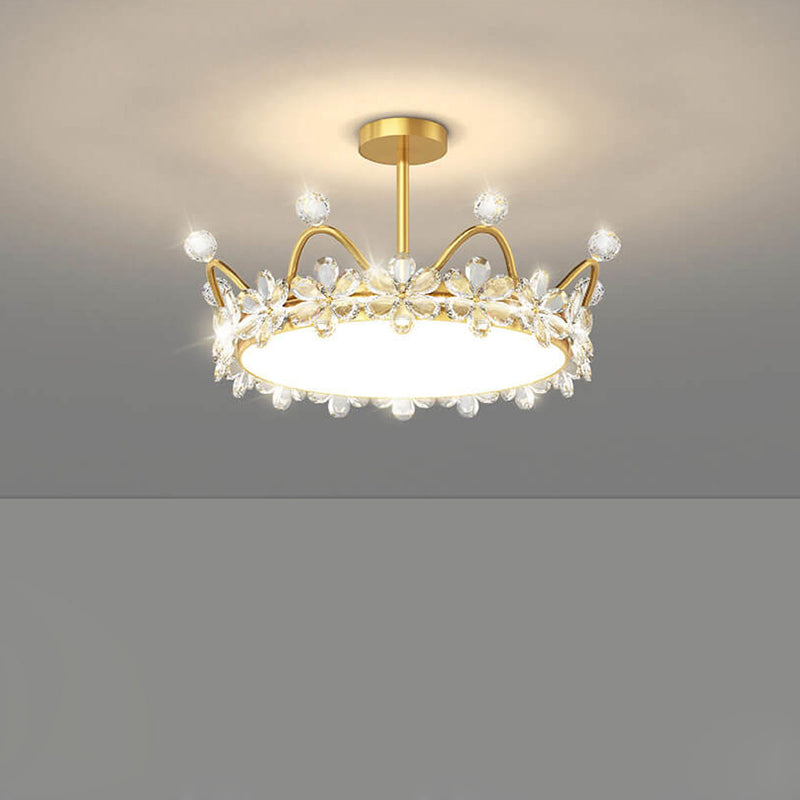 Modern Minimalist Wrought Iron Crystal Crown Projection LED Flush Mount Ceiling Light