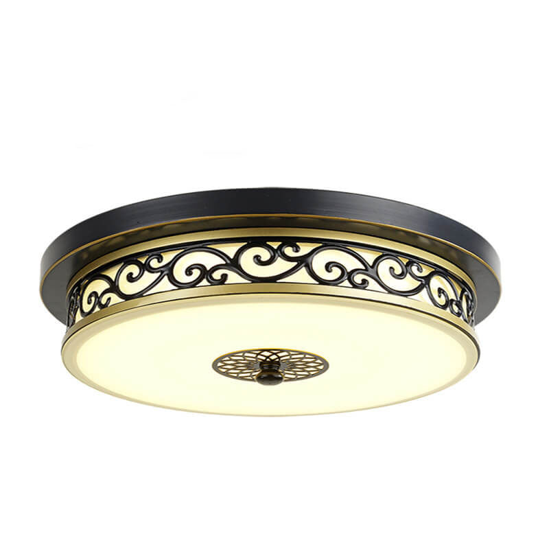 Vintage Circle Patterned Edge Iron 1-Light LED Flush Mount Ceiling Light