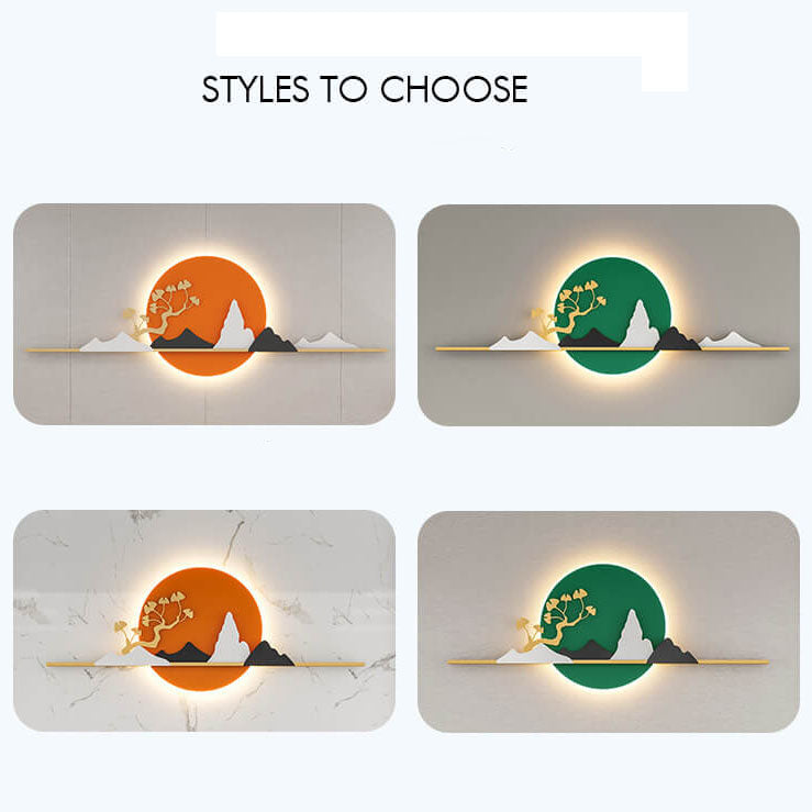 Modern Landscape Metal Leather Round LED Decorative Wall Mural Lamp