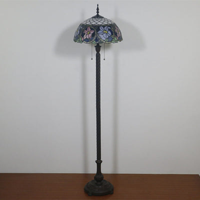 Vintage Tiffany Flower Blue Glass 2-Light Standing Floor Lamp