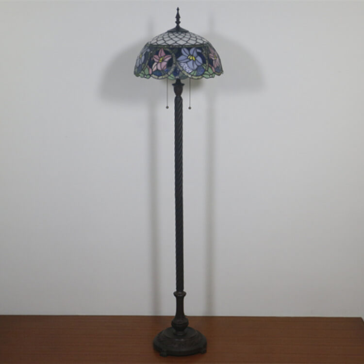 Vintage Tiffany Flower Blue Glass 2-Light Standing Floor Lamp