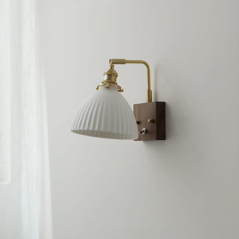 Vintage Walnuss Keramik Glocke 1-Licht Wandleuchte Lampe 