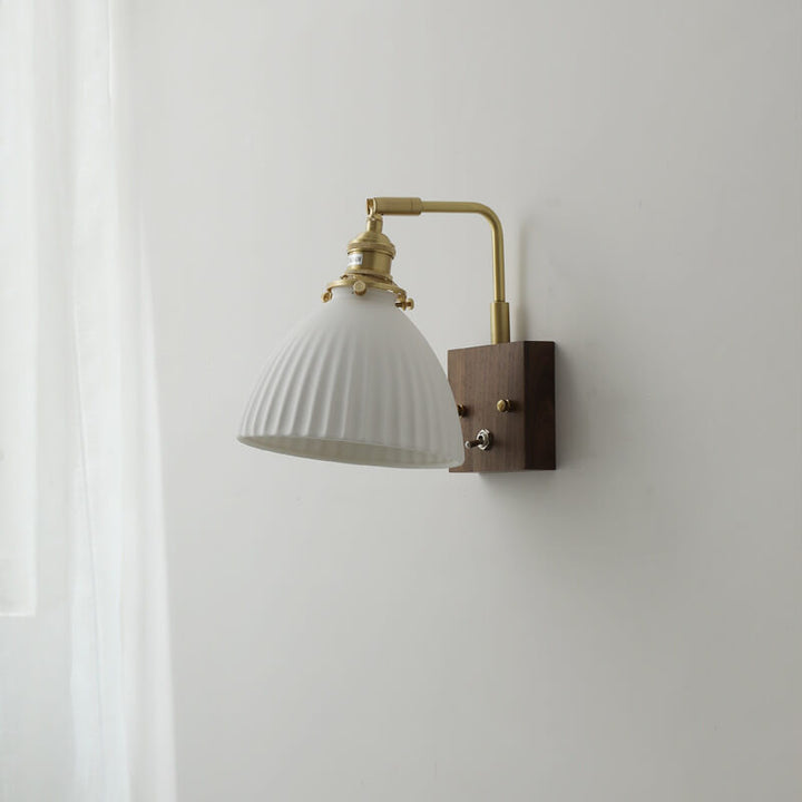 Vintage Walnuss Keramik Glocke 1-Licht Wandleuchte Lampe 