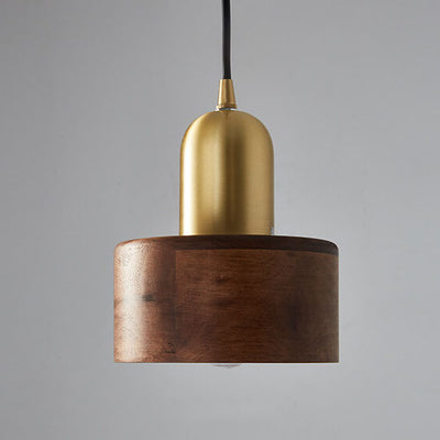 Vintage Walnut Cylinder Brass Top LED Pendant Light