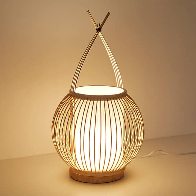 Lampe de Table à 1 Lumière en Tissage de Bambou Moderne 