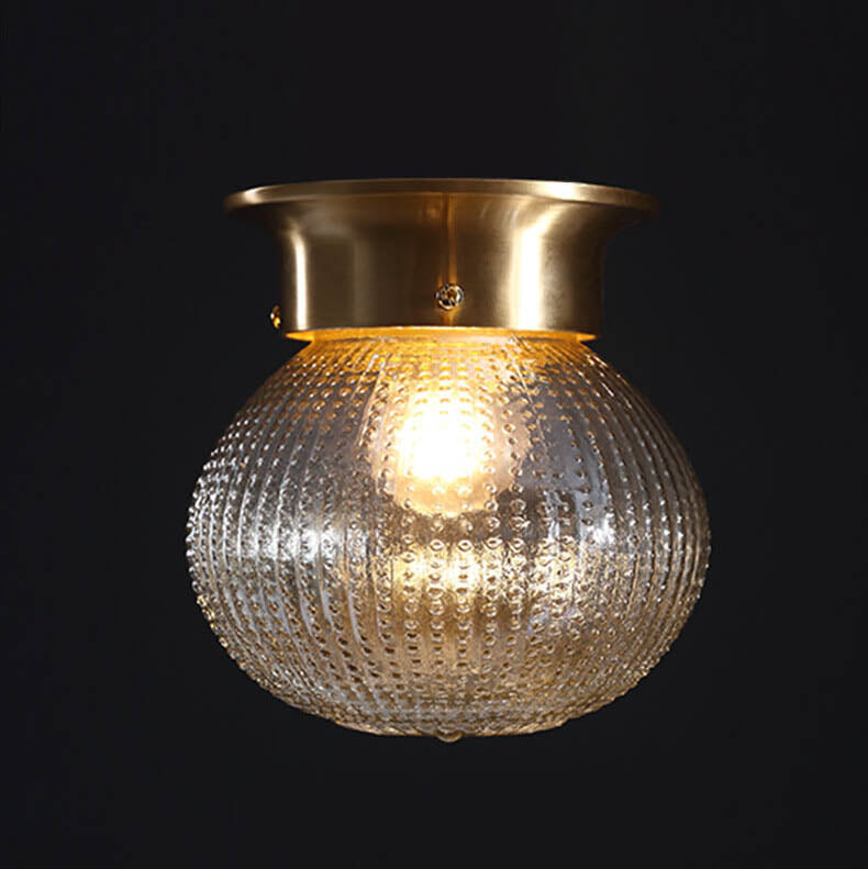 Vintage Copper Glass Round 1-Light Semi-Flush Mount Ceiling Light