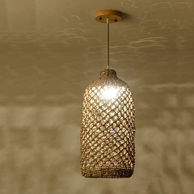 Vintage Straw Weaving Column 1-Light Pendant Light