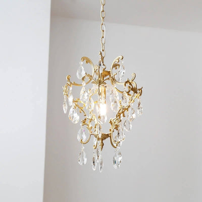 French Vintage Brass Crystal Elegant 1-Light Pendant Light