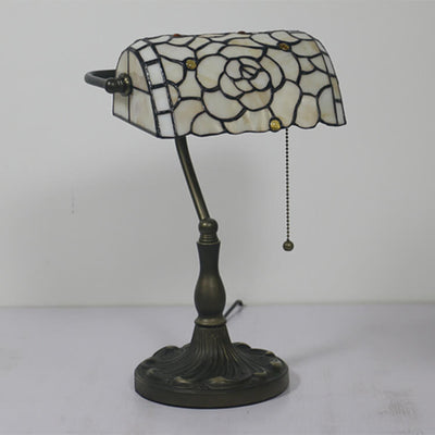 Vintage Tiffany Baroque Stained Glass 1-Light Zipper Switch Table Lamp