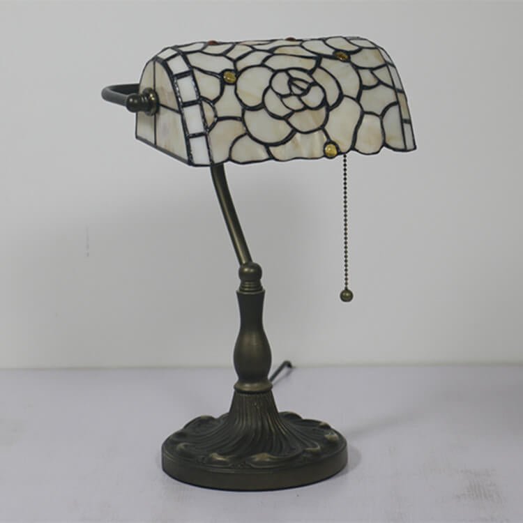 Vintage Tiffany Baroque Stained Glass 1-Light Zipper Switch Table Lamp