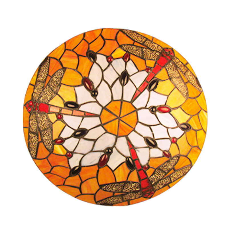 Europäische Tiffany Orange Libelle Glas 2/3 Licht Unterputz Deckenleuchte 
