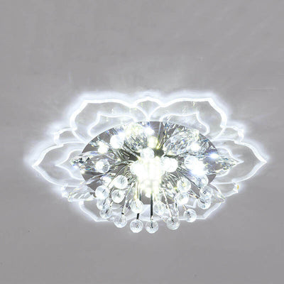 Modern Crystal Flower Shape LED Flush Mount Ceiling Light