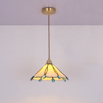Vintage Tiffany Buntglas Regenschirm Form 1-Licht Pendelleuchte 