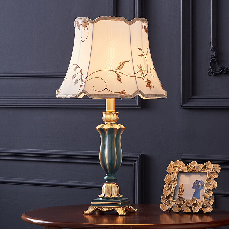 Round Fabric Resin Base Classical 1-Light Table Lamp