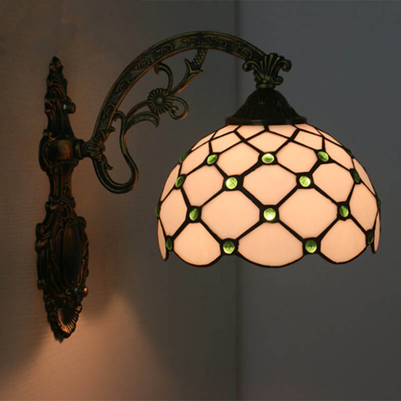 Lámpara de Aplique de Pared de Vidrio Semicircular Europeo de 1 Luz Tiffany 