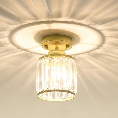 Modern Iron Crystal Cylindrical 1-Light Semi-Flush Mount Ceiling Light