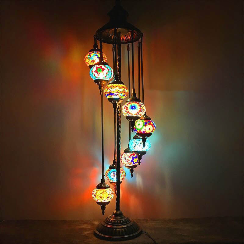 Retro Turkish Moroccan Globe 9-Light Standing Floor Lamp