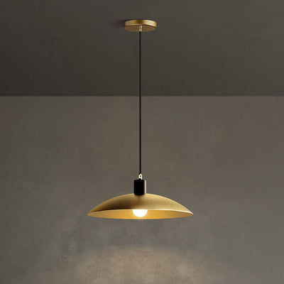 Minimalist Brass Flat Dome Shade 1-Light Pendant Light