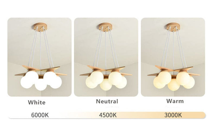 Modern Solid Wood Frosted Glass Ball 3/5 Light Chandelier