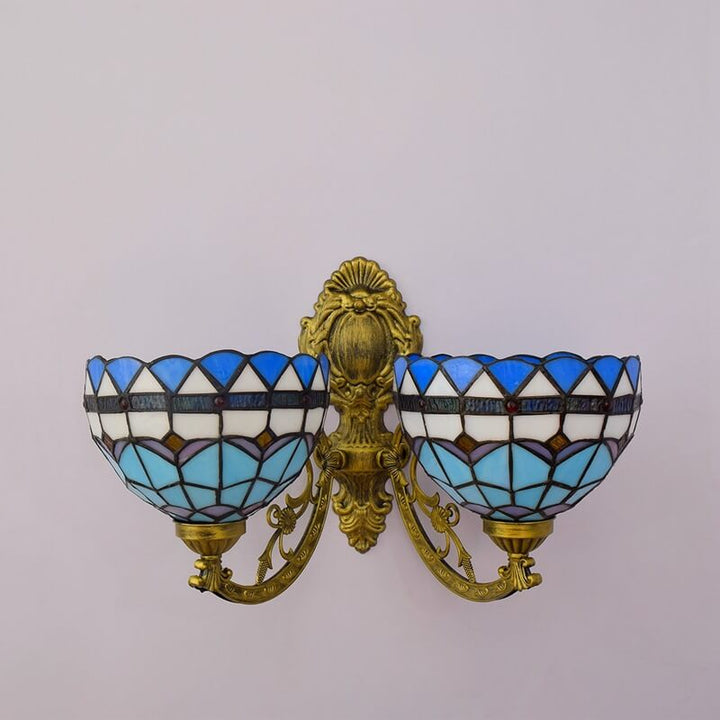 Tiffany Mediterranes Buntglas 2-Licht Wandleuchte 