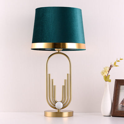 Modern Luxury Fabric Gold Oval Ring Base 1-Light Table Lamp