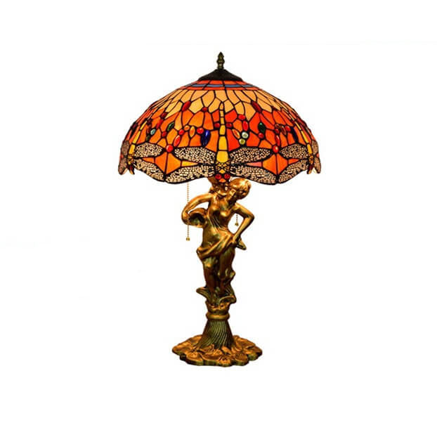 Lámpara de Mesa con Cremallera de 3 Luces de Vidrio Tiffany Libélula Roja 