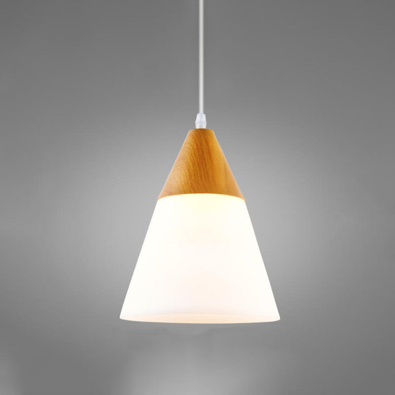Luminaire suspendu à 1 lumière en forme de cône de verre à grain de bois nordique