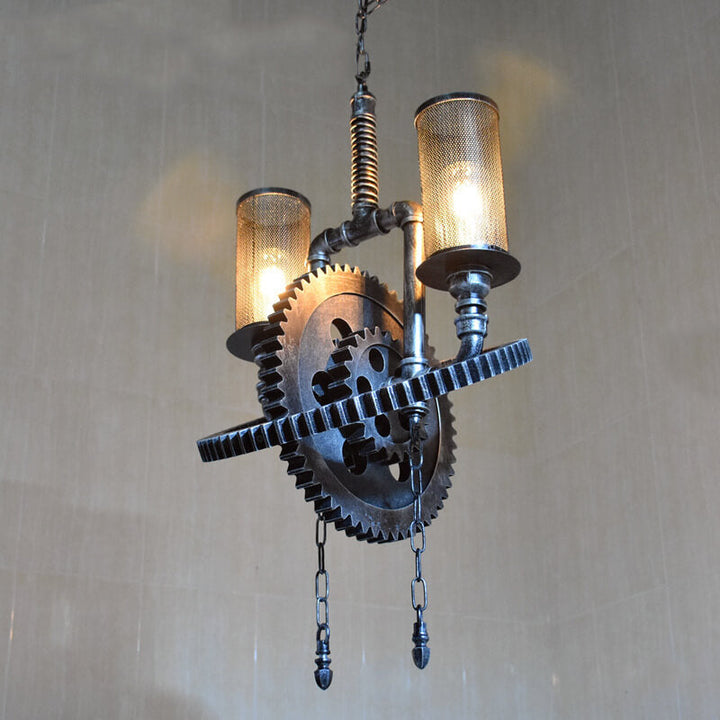 Vintage Industrial Iron Gear Shape 2-Light Chandelier